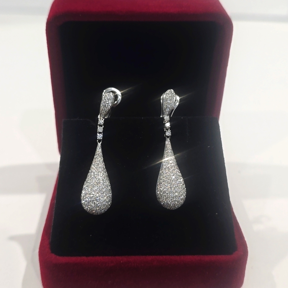 New ✔️18K WG Pair of Pave Drop Diamond Earrings 1.80tcw, 8.1g - Custom Made